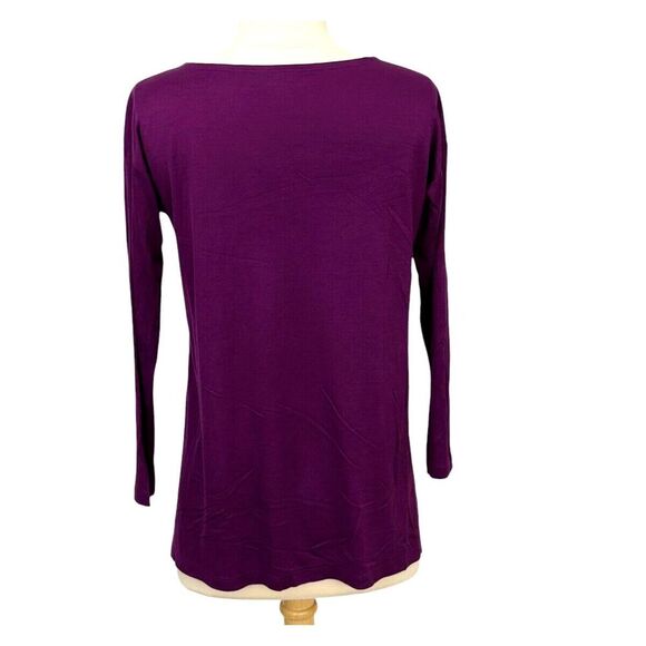 Eileen Fisher System 3/4 Sleeve Tencel T-Shirt Size PP (2P-4P) Purple Hi-Low Hem - Picture 3 of 6